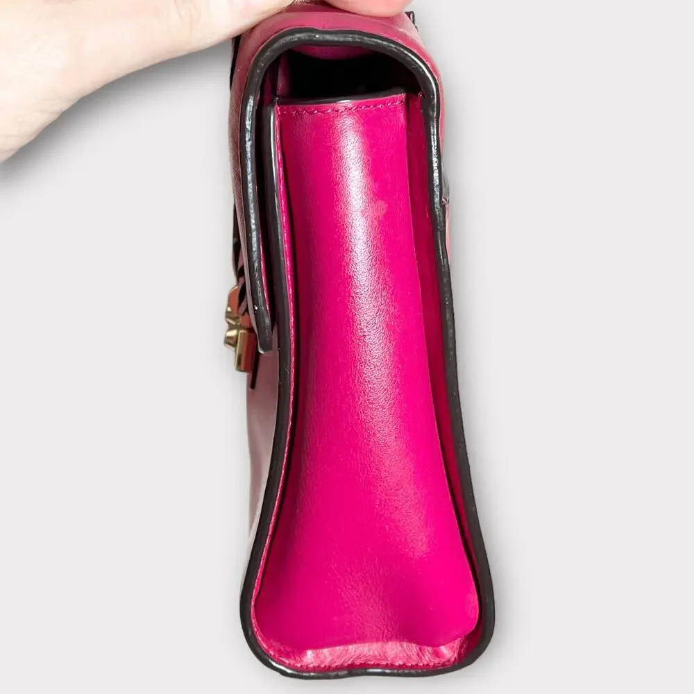 MICHAEL KORS Sloan Ultra Pink Ruffled Leather Medium Satchel Handbag Purse